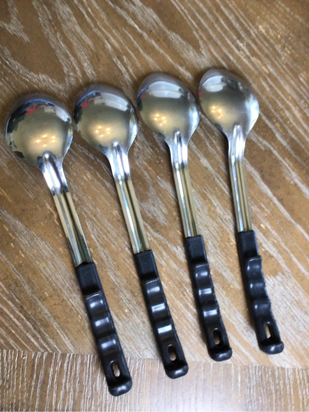 Vintage 4Pc JR Stainless Steel Basting Serving Spoons Black Handle 13”